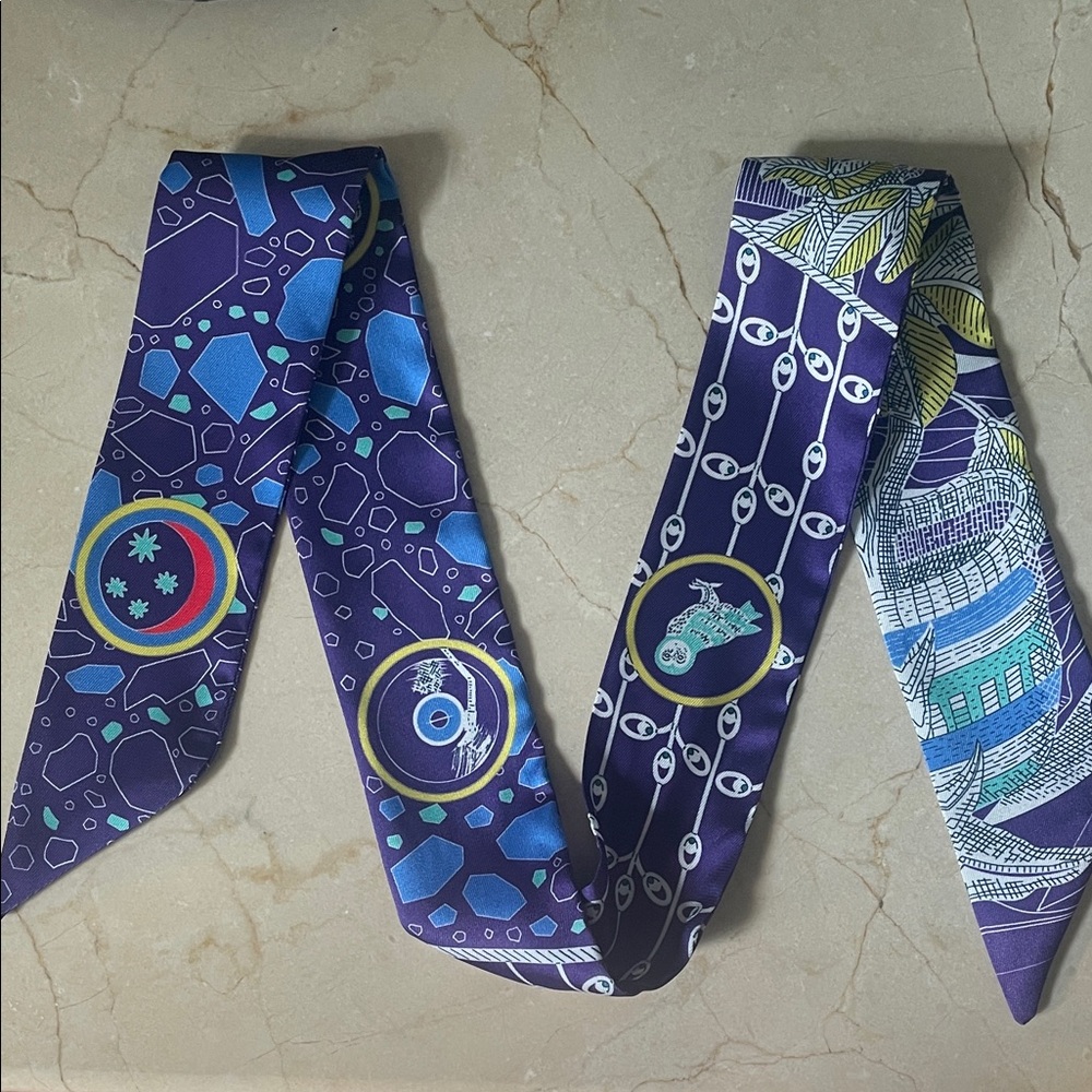 Purple and Blue Twilly Scarf for Hermes Bags